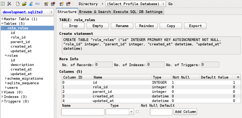 Roles table in database